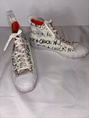 Converse White High-Top Sneakers with Orange Lining Size 9